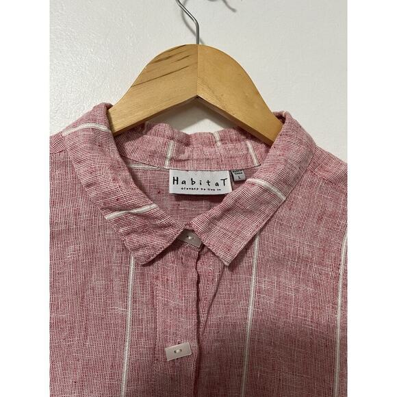 Habitat  100% Linen Button Up Stripe Tunic Top Size L Red Lagenlook Beachy - Picture 5 of 6